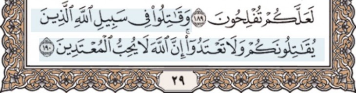 Уривок з Корану, Сура 2, «Корова», аят 190